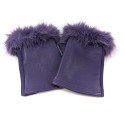 Vegan Leather and Faux Fur Fingerless Gloves - Purple