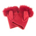 Vegan Leather and Faux Fur Fingerless Gloves - Red