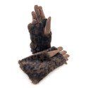 Super Fluffy Faux Fur Two in One Gloves - Brown Animal Print