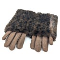Super Fluffy Faux Fur Two in One Gloves - Brown Animal Print