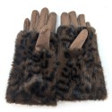 Super Fluffy Faux Fur Two in One Gloves - Brown Animal Print