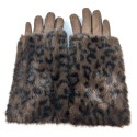 Super Fluffy Faux Fur Two in One Gloves - Brown Animal Print