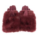 Super Fluffy Faux Fur Two in One Gloves - Wine Red