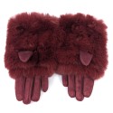 Super Fluffy Faux Fur Two in One Gloves - Wine Red