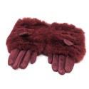 Super Fluffy Faux Fur Two in One Gloves - Wine Red