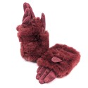 Super Fluffy Faux Fur Two in One Gloves - Wine Red