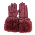 Super Fluffy Faux Fur Two in One Gloves - Wine Red