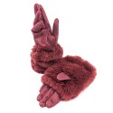 Super Fluffy Faux Fur Two in One Gloves - Wine Red