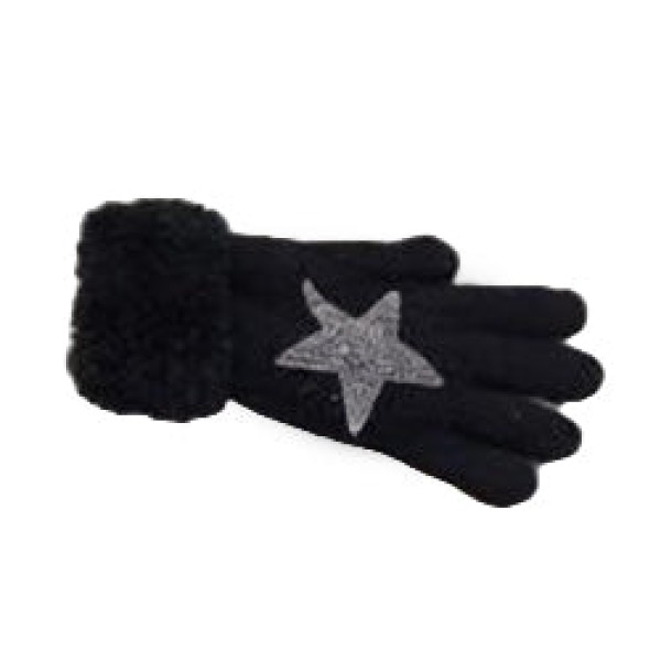 Star Faux Fur Gloves - Navy Blue