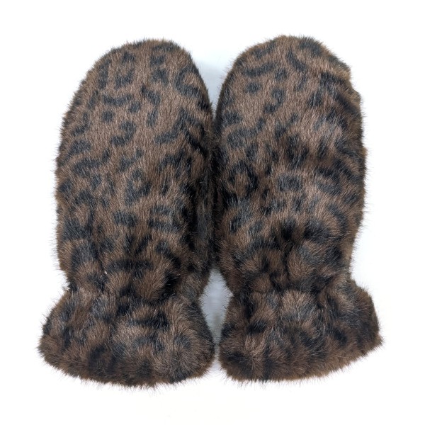 Faux Fur Mittens - Dark Brown Animal Print