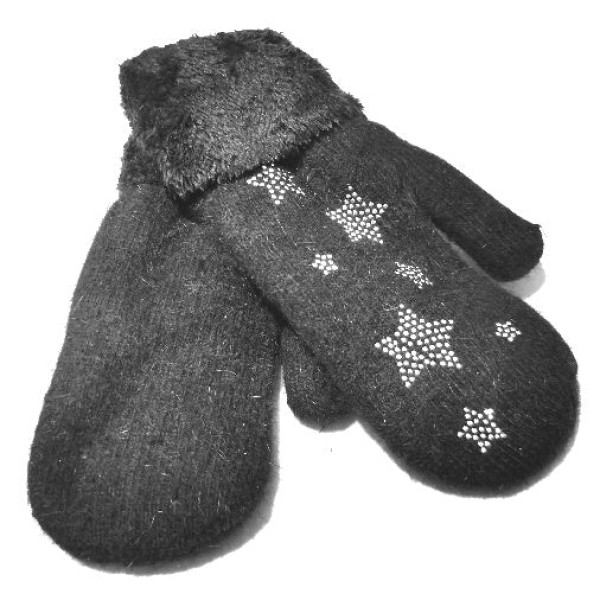 Little Stars Faux Fur Mittens - Black