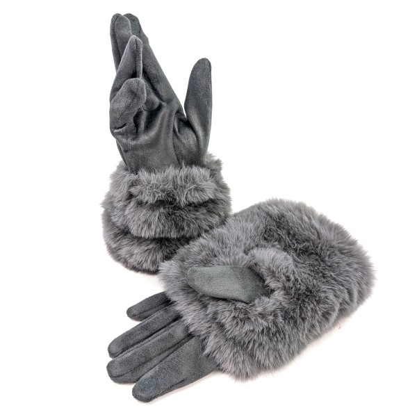 Super Fluffy Faux Fur Two in One Gloves - Dark Grey