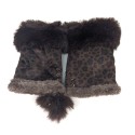 Suede Effect Fingerless Gloves - Dark Brown Animal Print