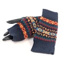 Knitted Stripey Fingerless Gloves - Navy Blue
