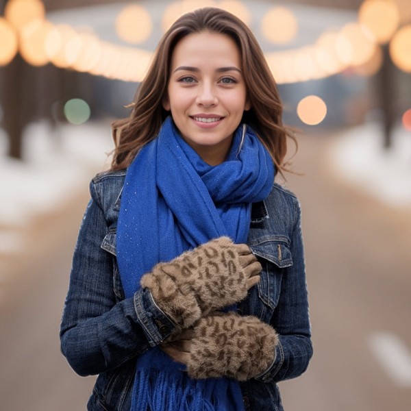 Super Fluffy Faux Fur Two in One Gloves - Mink Animal Print