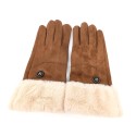 Sheepskin Style Gloves with Faux Fur Trim - Tan
