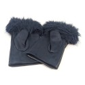 Vegan Leather and Faux Fur Fingerless Gloves - Navy Blue
