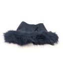 Vegan Leather and Faux Fur Fingerless Gloves - Navy Blue