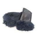 Vegan Leather and Faux Fur Fingerless Gloves - Navy Blue