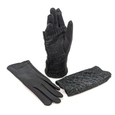Cable Knit Two in One Sparkle Gloves - Black Cable Knit Two in One Sparkle Gloves - Black