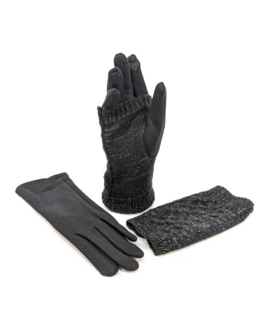Cable Knit Two in One Sparkle Gloves - Black Cable Knit Two in One Sparkle Gloves - Black