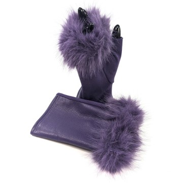 Vegan Leather and Faux Fur Fingerless Gloves - Purple Vegan Leather and Faux Fur Fingerless Gloves - Purple
