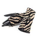 Knitted Fingerless Gloves - Brown Zebra Print
