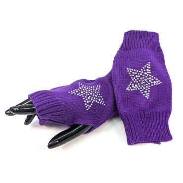 Knitted Star Fingerless Gloves - Purple Knitted Star Fingerless Gloves - Purple