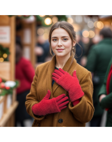 Faux Fur Two in One Gloves - Scarlet Faux Fur Two in One Gloves - Scarlet