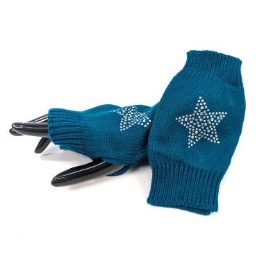 Knitted Star Fingerless Gloves - Teal Knitted Star Fingerless Gloves - Teal