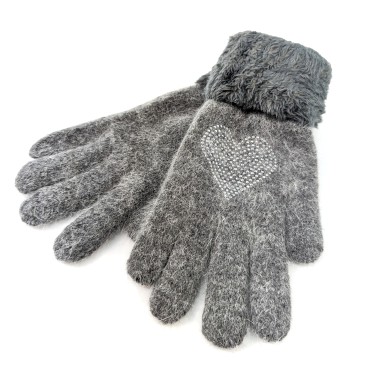 Heart Faux Fur Gloves - Grey Heart Faux Fur Gloves - Grey