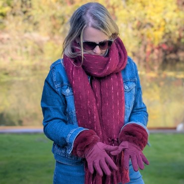 Super Fluffy Faux Fur Two in One Gloves - Wine Red Super Fluffy Faux Fur Two in One Gloves - Wine Red