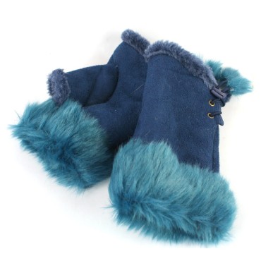 Suede Effect Fingerless Glove - Blue Suede Effect Fingerless Glove - Blue