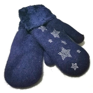 Little Stars Faux Fur Mittens - Navy Little Stars Faux Fur Mittens - Navy