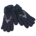 Fluffy Glove - Navy Blue Deer