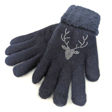 Stag Faux Fur Gloves - Navy Blue Stag Faux Fur Gloves - Navy Blue