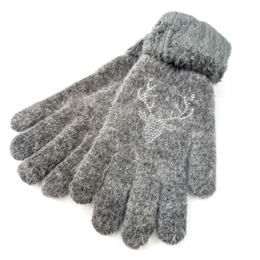 Stag Faux Fur Gloves - Grey Stag Faux Fur Gloves - Grey
