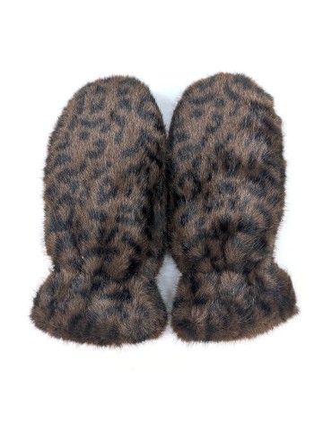 Faux Fur Mittens - Dark Brown Animal Print Faux Fur Mittens - Dark Brown Animal Print