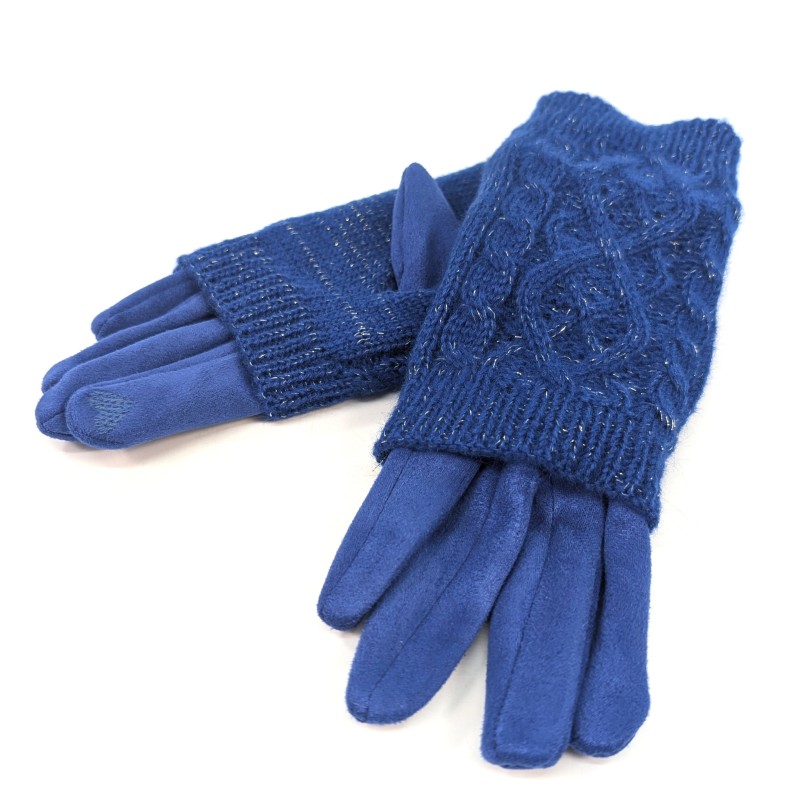 Cable Knit Two in One Sparkle Gloves - Royal Blue