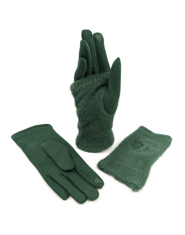 Faux Fur Two in One Gloves - Hunter Green Faux Fur Two in One Gloves - Hunter Green