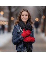 Cable Knit Two in One Sparkle Gloves - Bright Red Cable Knit Two in One Sparkle Gloves - Bright Red