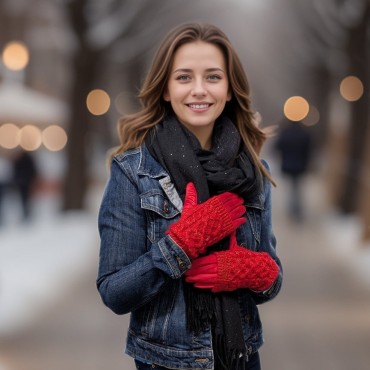Cable Knit Two in One Sparkle Gloves - Bright Red Cable Knit Two in One Sparkle Gloves - Bright Red