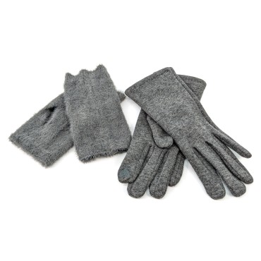 Faux Fur Two in One Gloves - Grey Faux Fur Two in One Gloves - Grey