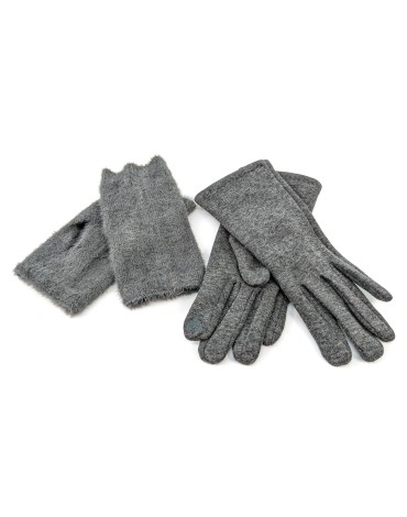 Faux Fur Two in One Gloves - Grey Faux Fur Two in One Gloves - Grey