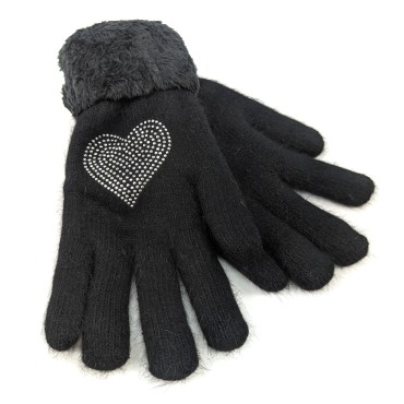 Heart Faux Fur Gloves - Black Heart Faux Fur Gloves - Black