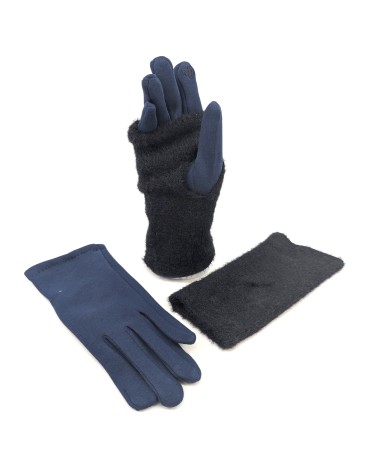 Faux Fur Two in One Gloves - Navy Blue Faux Fur Two in One Gloves - Navy Blue