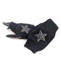 Knitted Star Fingerless Gloves - Black
