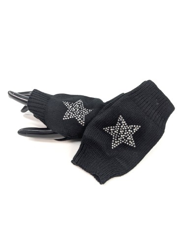 Knitted Star Fingerless Gloves - Black Knitted Star Fingerless Gloves - Black