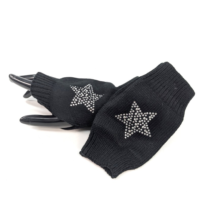 Knitted Star Fingerless Gloves - Black