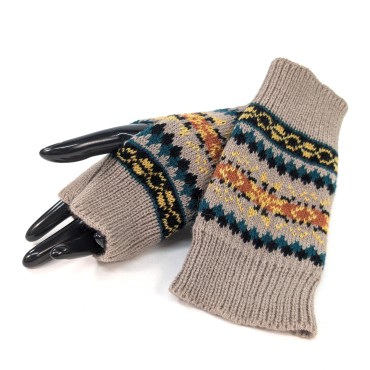 Knitted Stripey Fingerless Gloves - Mocha Knitted Stripey Fingerless Gloves - Mocha